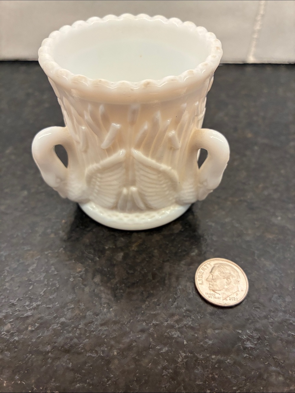 Vintage Westmoreland Milk Glass Swan and Cattails Toothpick Holder - Picture 2 of 7